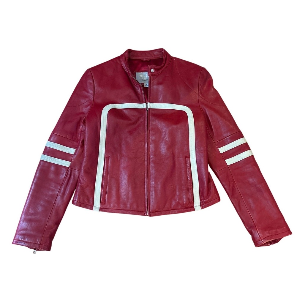 Wilsons Leather Maxima Jacket Women Red White Racing Stripe Moto SIZE M